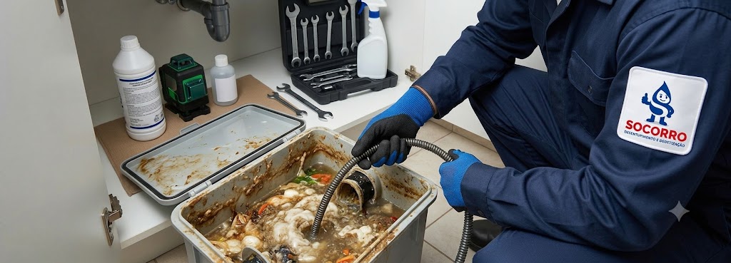 Caixa de gordura predial aberta para manutenção preventiva