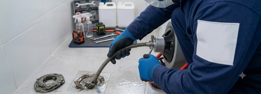 Técnico avaliando tubulação de esgoto com equipamento de inspeção