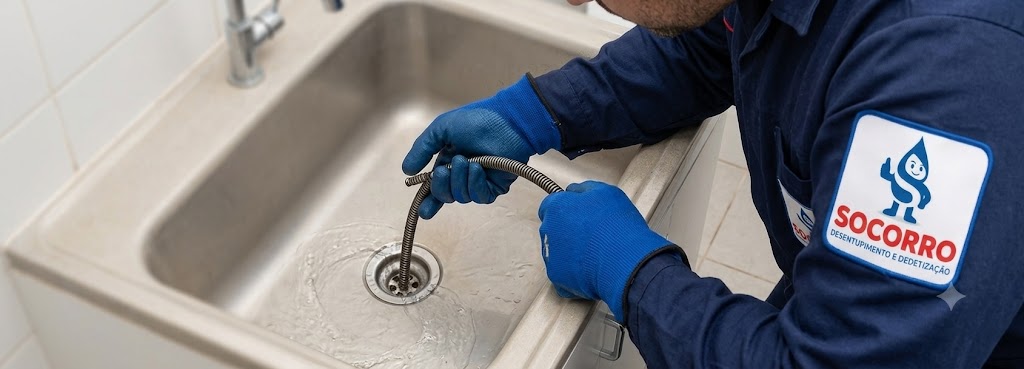 Profissional realizando Desentupimento de Esgoto, Pias, Ralos e Vasos Sanitários em Itajaí