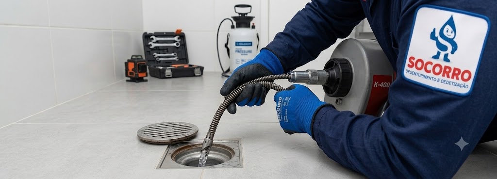 Profissional realizando Desentupimento de Ralos em Itajaí
