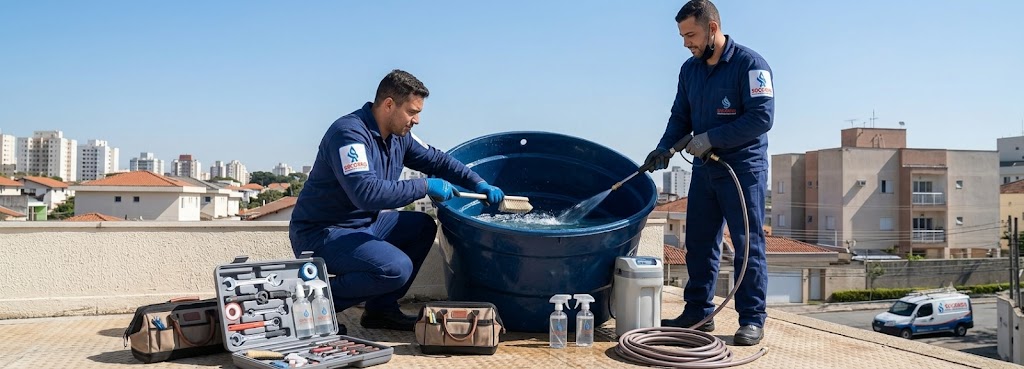 Profissional realizando Limpeza e Higienização de Caixas D'água em Itajaí